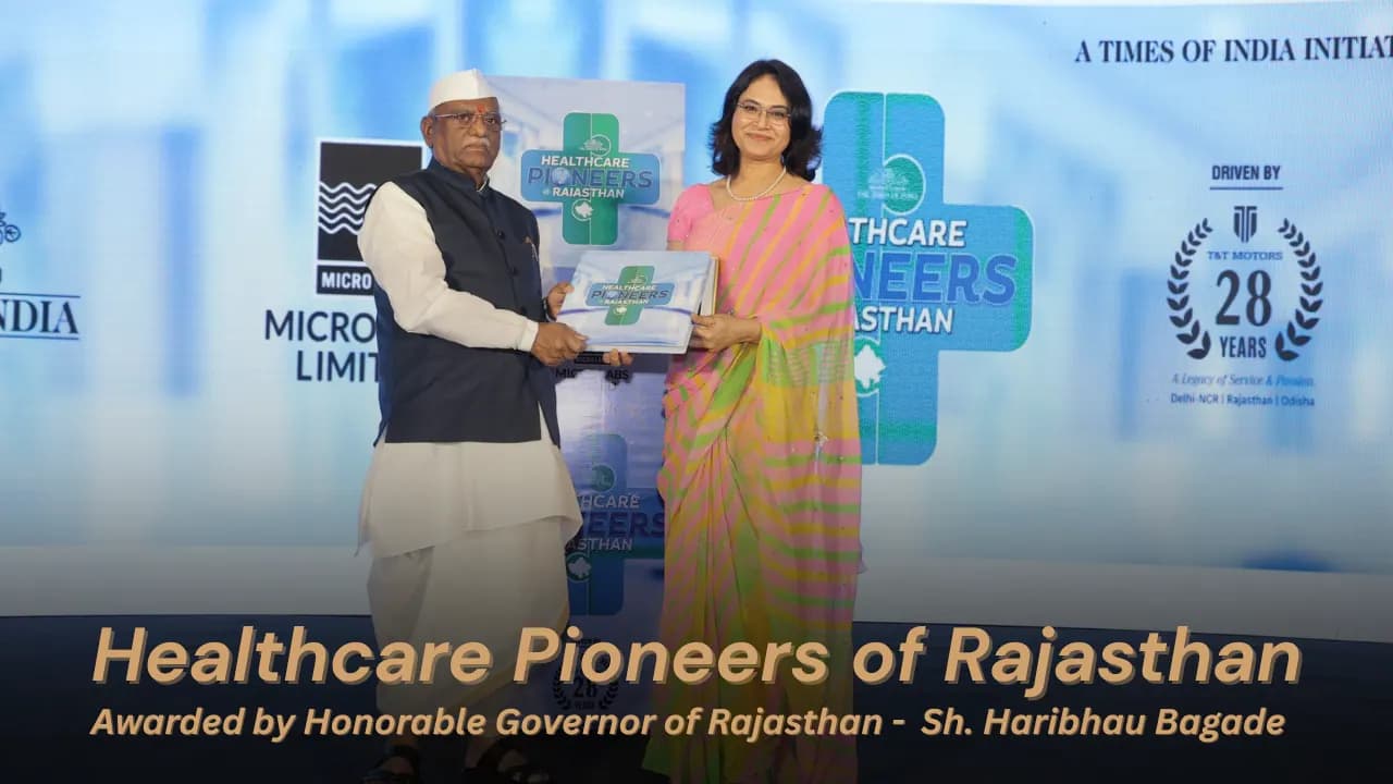 Healthcare Pioneers of Rajasthan award presented to Dr. Vibha Chaturvedi Sharma by the Honourable Governor of Rajasthan