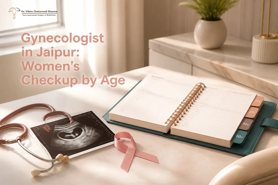 Clinic desk setup for a women’s reproductive checkup planning visit with a Gynecologist.