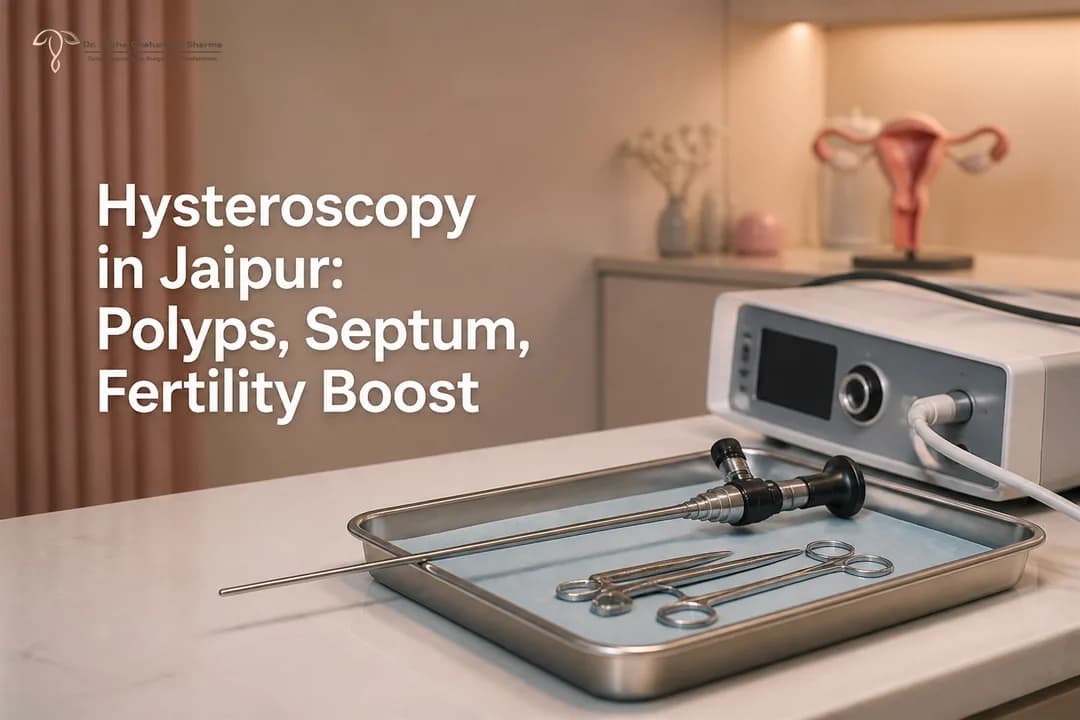 Hysteroscopy instrument setup in a Jaipur clinic for Gynecologist evaluation and uterine cavity treatment