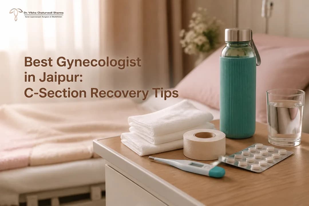 Postpartum recovery essentials arranged for Best Gynecologist in Jaipur guidance after a Cesarean section.