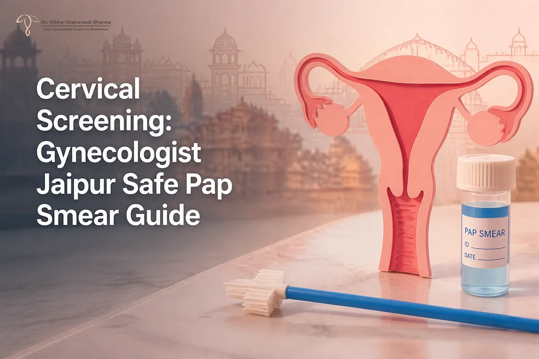 Illustrated cervical screening and Pap smear cover designed for Gynecologist Jaipur guidance.