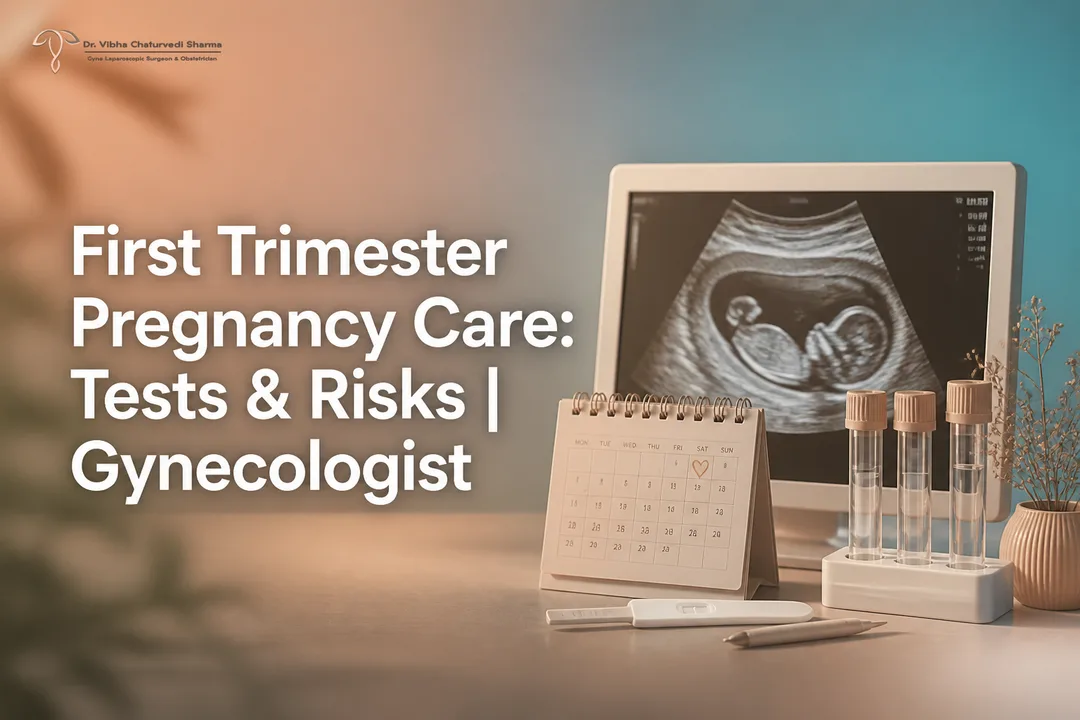 Gynecologist featured image for first trimester pregnancy care tests and risks.