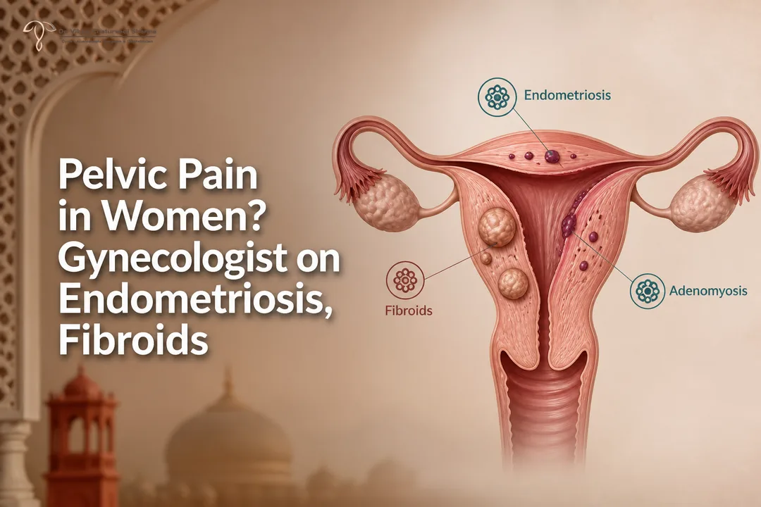 Medical illustration of uterus showing endometriosis, fibroids and adenomyosis for a Gynecologist blog post